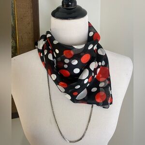 Black Red White Polka Dot Scarf Sheer Chiffon Square Fun Retro/Pinup Style
